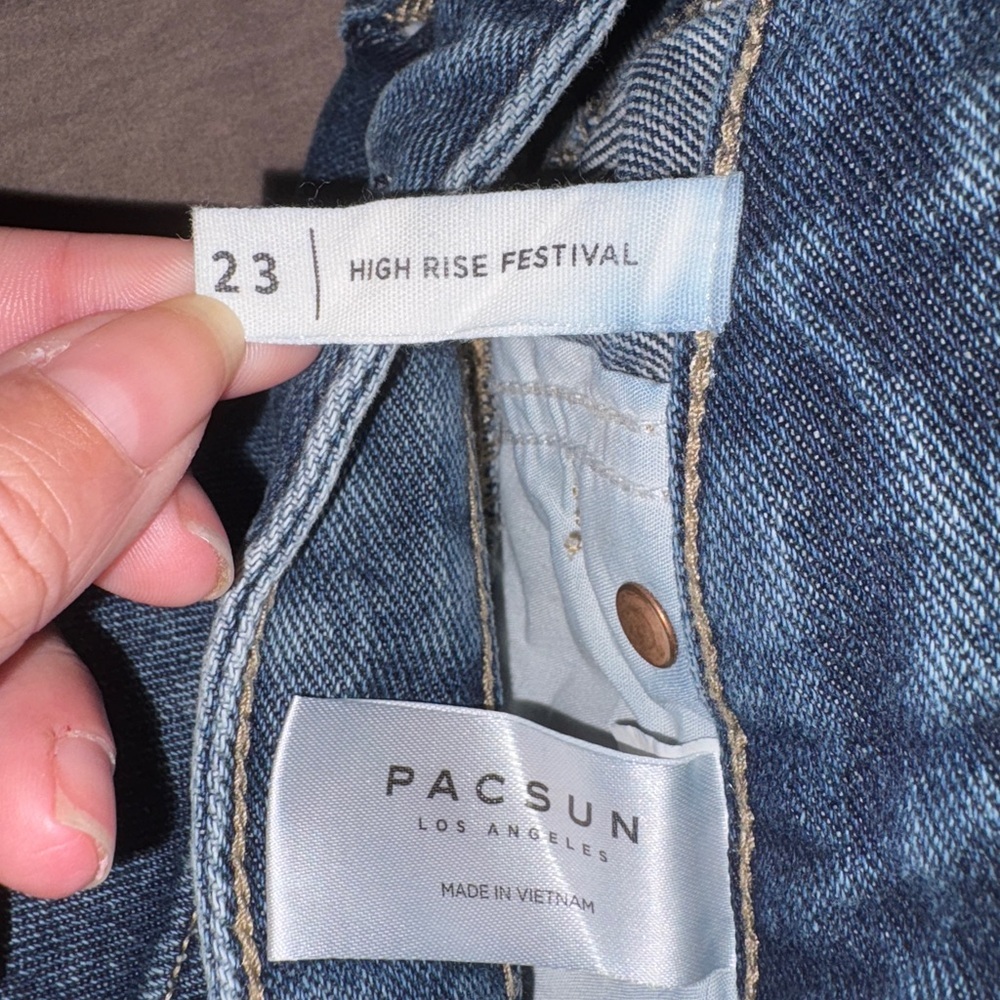 PacSun High Rise Festival Colorblock Denim Cutoff Shorts Size 23 - Picture 3 of 3
